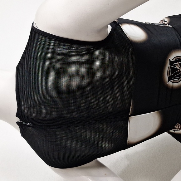 Five Plus Black Mesh Panel Pin Up Retro Boho Polka Dot Fit & Flare Dress Size S - Picture 6 of 14